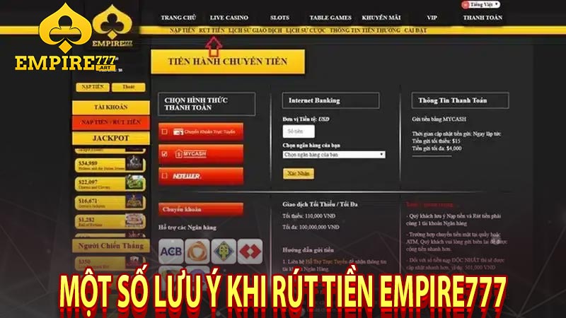 Một số lưu ý khi rút tiền Empire777