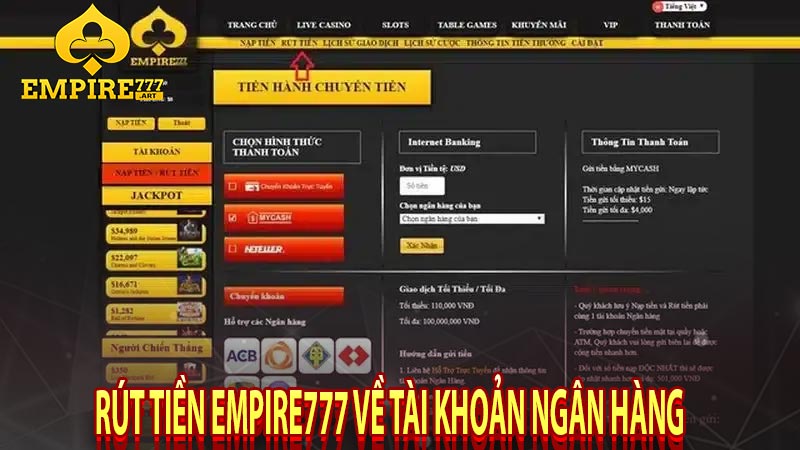 Rút tiền Empire777 về tài khoản ngân hàng